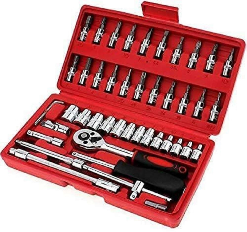 XBEY 46pcs Tool Ratchet Torque Wrench Combo Tools Kit Car Repair Set Hand Tool Kit Vehicle Tool Kit