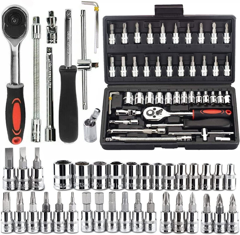 shoparam 46pcs Tool Ratchet Torque Wrench Combo Tools Kit Car Repair Set Hand Tool Kit ( Vehicle Tool Kit