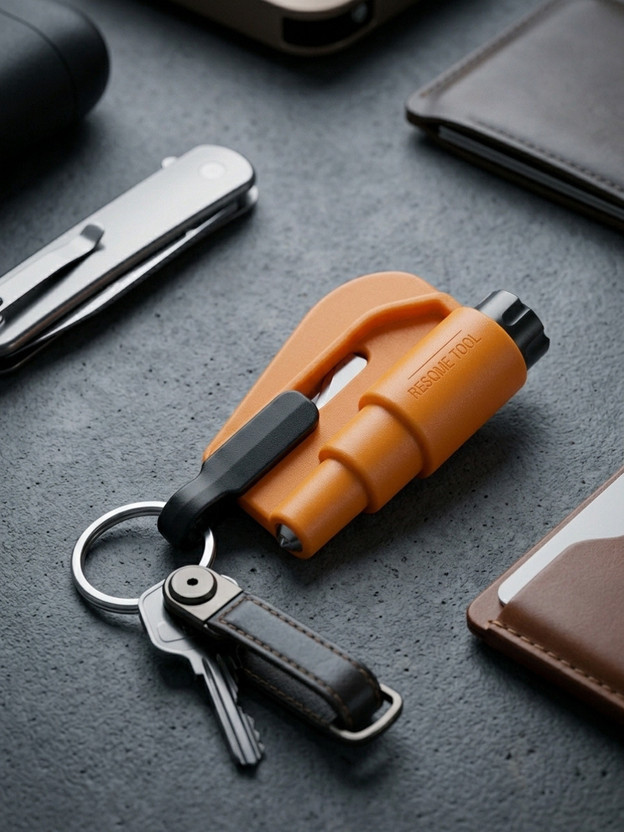 RACCON 2-in-1 Car Emergency Keychain Tool Window Breaker Seat Belt Cutter Kit Key Chain