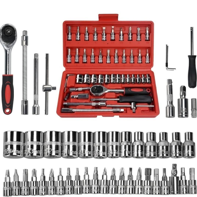 romj 46 In 1 Pcs Tool Kit For Home Use Spanner Set Socket Set Wrench Set Vehicle Tool Kit