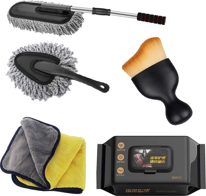 ORIDOR Car Wash and Detailing Kit with Microfiber Cleaning Tools and Glass Wipes Wet and Dry Duster Set(Pack of 5)