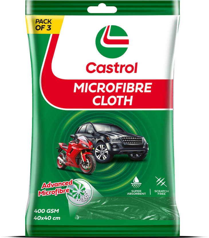 Castrol Microfiber Vehicle Washing  Cloth(Pack Of 3, 400 GSM)