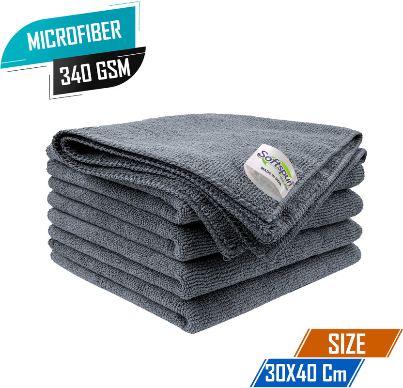 SOFTSPUN Microfiber Vehicle Washing  Cloth(Pack Of 5, 340 GSM)