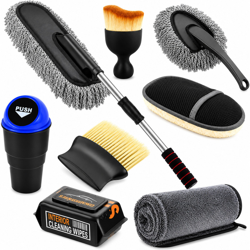 ORIDOR Duster, Mini Duster, Brush, Microfiber Towel, Cleaning Gloves, Wipe, Car Dustbin Combo