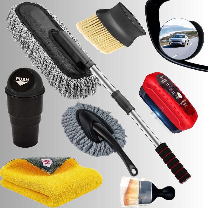 SRBKfashion Car Cleaning Kit Combo Microfiber Duster Brush Interior Exterior Set Automotive Car Cleaning Accessories Set, Car Duster, Blind Spot Mirror & Brushes Vehicle Interior Cleaner(8 g)
