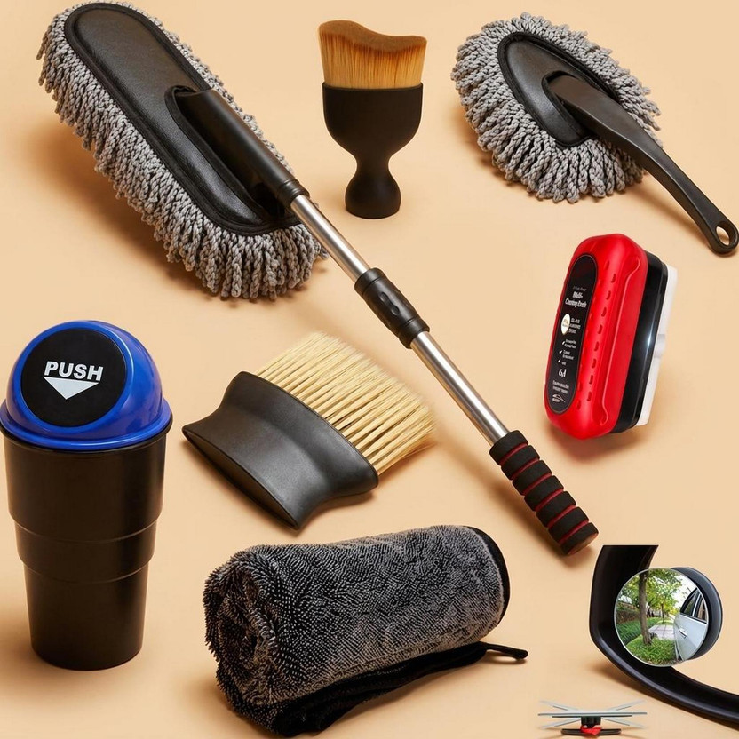 ORIDOR 8 In 1-Duster, Mini Duster, Brush, Towel, Cleaning Gloves, Wipe, Car Dustbin-G Combo