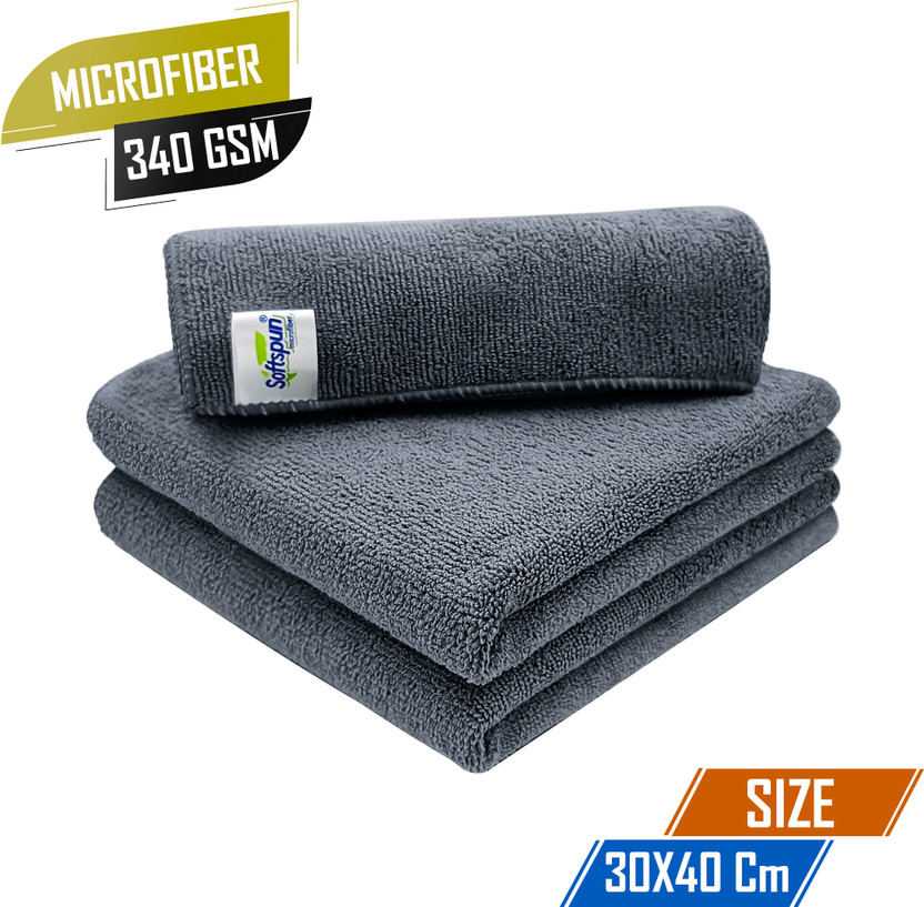 SOFTSPUN Microfiber Vehicle Washing  Cloth(Pack Of 3, 340 GSM)