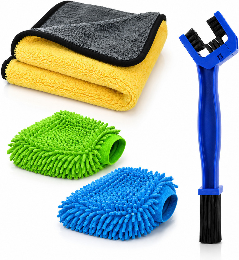 Decozare Microfiber Vehicle Washing  Chain Cleaner Brush(Pack Of 4, 500 GSM)