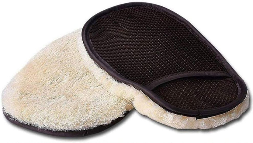 EARTHLY PRODUCTS Soft Lambswool Mitt for Polished Surfaces, Paint & Windows Natural Wool Car Wash Mitt Extra Large Sheepskin Glove for Gentle Vehicle Interior Cleaner(80 g)