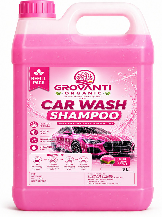 GROVANTI GROVANTI ORGANIC High Foam Car Wash Shampoo| Shiny & Clean Finish Car Washing Liquid Car Washing Liquid(3000 ml) - Flipkart Deal