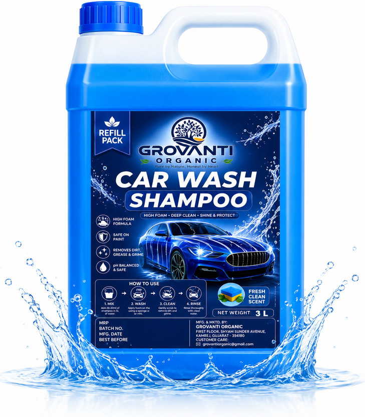 GROVANTI ORGANIC Heavy Foam Car Wash Shampoo | Safe on Paint & Gloss Finish Car Washing Liquid Car Washing Liquid(3000 ml)