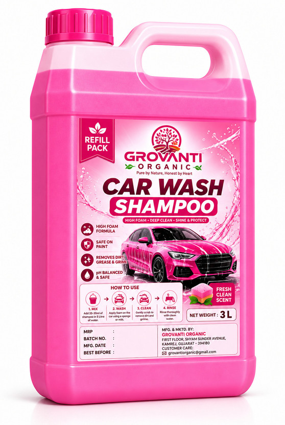 GROVANTI ORGANIC Foam Blaster Car Shampoo Concentrate With Thick Foam To Remove Dirt & Grime Car Washing Liquid(3000 ml)