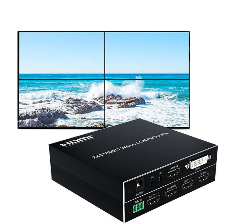 microware 1080P 2x2 Video Wall Controller 2x2 Screen Video Controller with 4 Output Ports 32 inch Blu-ray Player(Black)