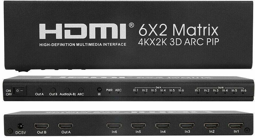 Tobo HDMI Matrix Switch, 6x2 Five Home Ultra HD 4K x 2K 6 in 2 Out HDMI True Matrix 32 inch Blu-ray Player(Black)