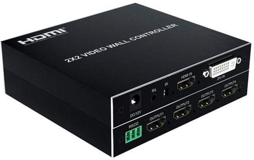 microware 1080P 2x2 Video Wall Controller with 4x1 Quad Screen and RS232 Control Media Streaming Device(Black)