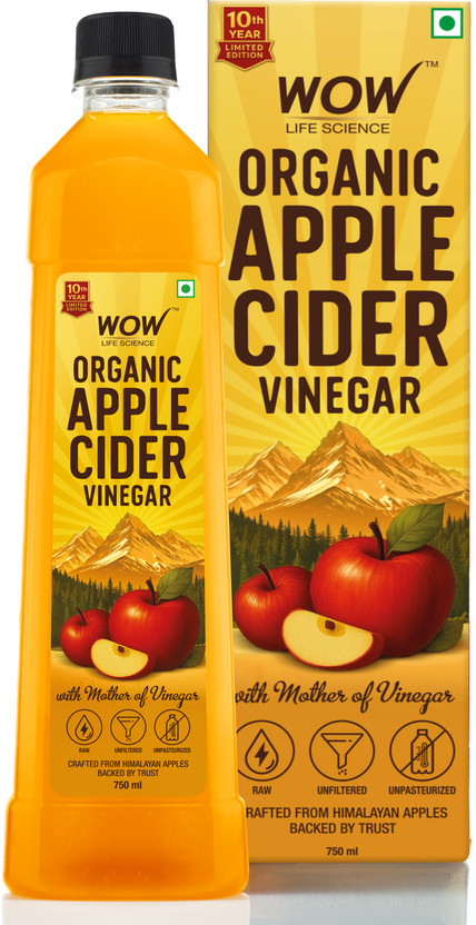 WOW Life Science Organic Apple Cider Vinegar - with strand of mother - not from concentrate Vinegar(750 ml)