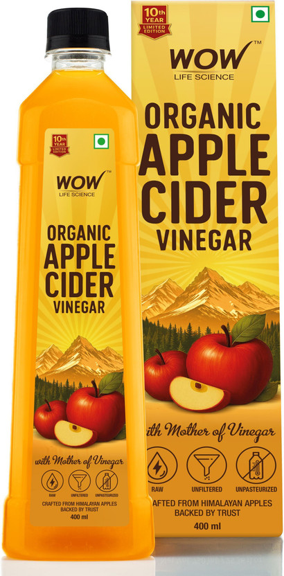 WOW Life Science Organic Apple Cider Vinegar - with strand of mother - not from concentrate Vinegar(400 ml)