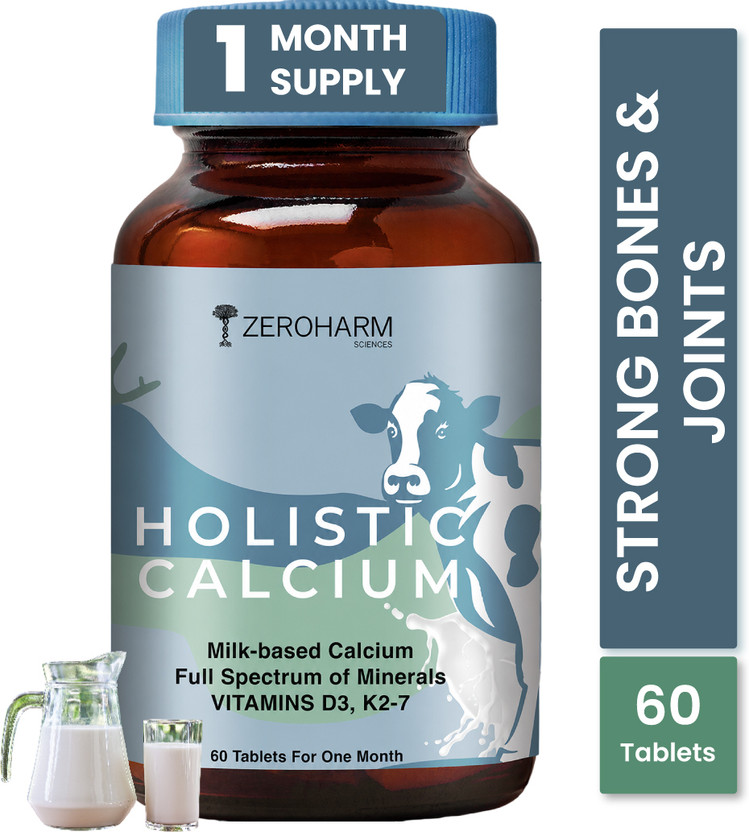 ZEROHARM Holistic Calcium Nano Formulated with D3 & K2 for Healthy Bones, Joints, Muscles(60 Tablets)