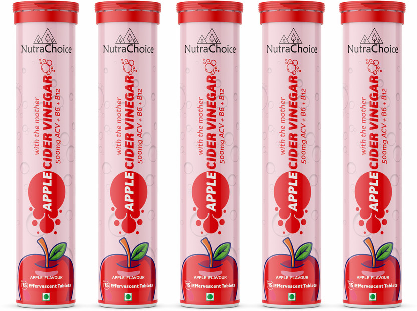 NutraChoice Apple Cider Vinegar for Weight Loss with Mother -75 Effervescent Tablets(5 x 15 Tablets)
