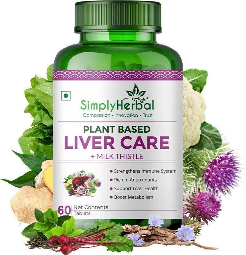 Simply Herbal Plant Based Liver Care + Milk Thistle Supports Liver Health & Boosts Metabolism(60 Tablets)