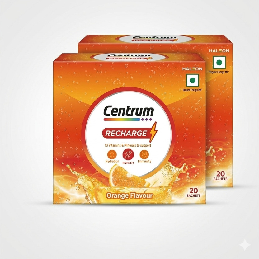 Centrum Recharge Instant Energy Drink Mix For Hydration & Focus | 40 Sachets(2 x 20 No)