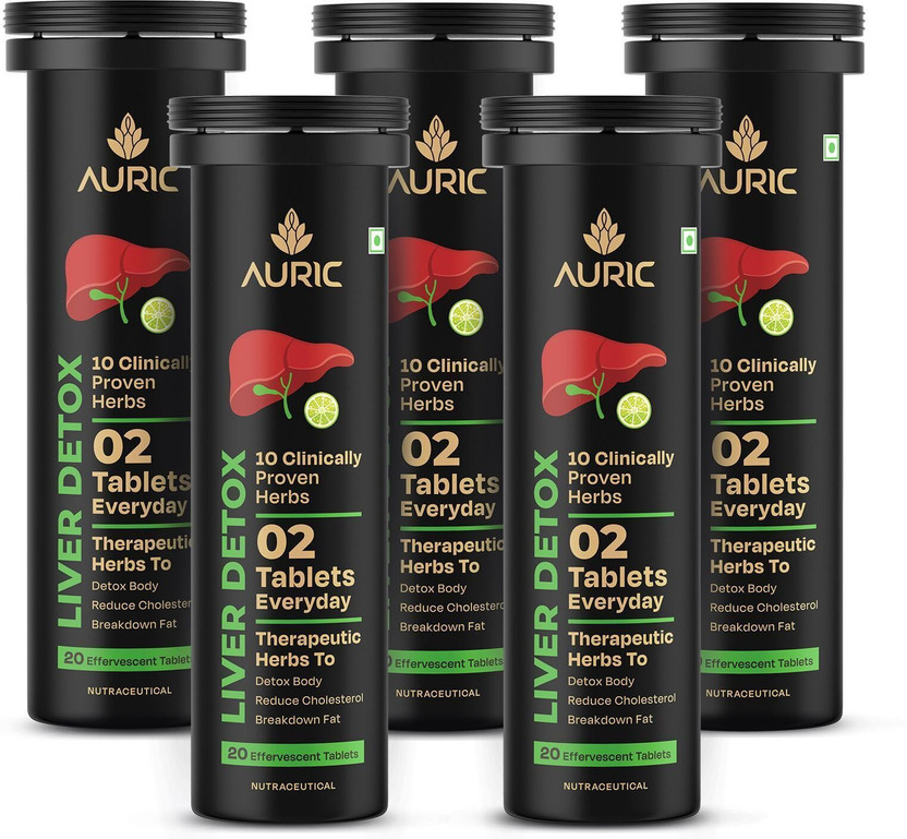 Auric Liver Detox Supplement 100 Tablets with 10 Ayurvedic Herbs(5 x 20 Tablets)