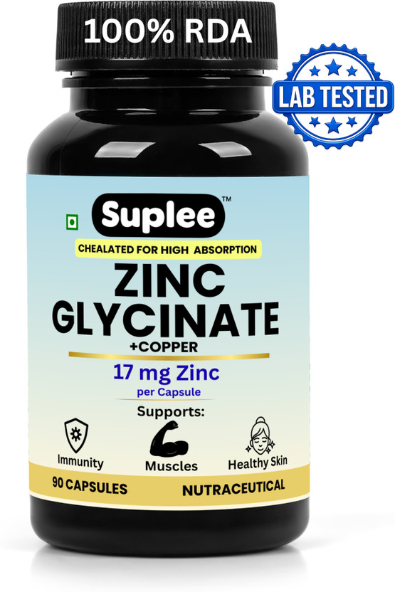 Suplee Zinc Glycinate with Copper Supplement - 17mg Zinc High Absorption Capsules(90 Capsules)