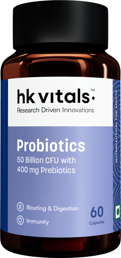 hk vitals Probiotics | 50 Billion CFU with 400mg Prebiotics | For Digestion(60 Capsules)