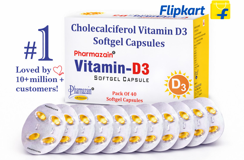 PHARMAZAIN LIFE SCIENCES Vitamin D3 Softgel Capsule for Bone Joint Mental Health Heart Pack Of 40 Capsule(40 Capsules)