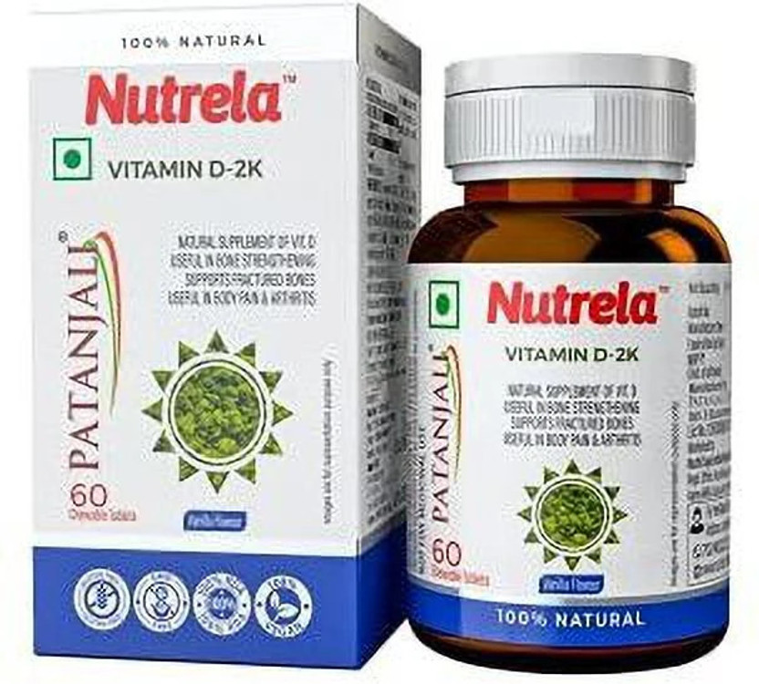 NUTRELA Vitamin D-2K Chewable Tablets By Patanjali(2 x 60 Tablets)