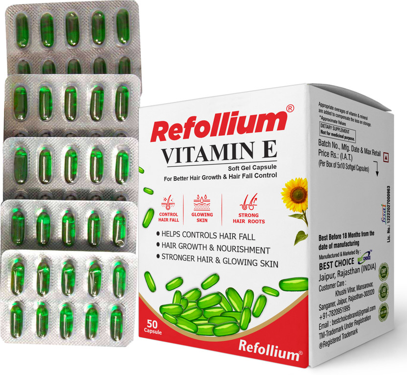 Refollium Vitamin E for Glowing Skin & Stronger Hair(50 No)