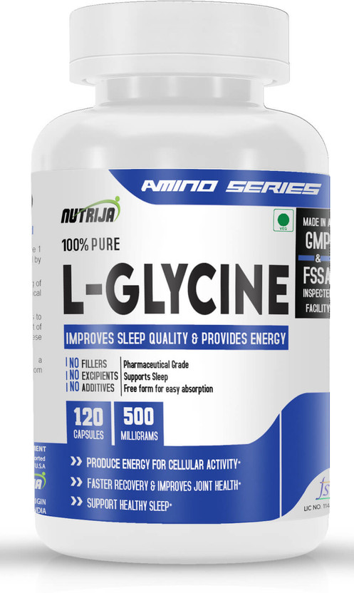NutriJa L-Glycine 500mg Capsules - Support Healthy Sleep | Faster Recovery(120 Capsules)