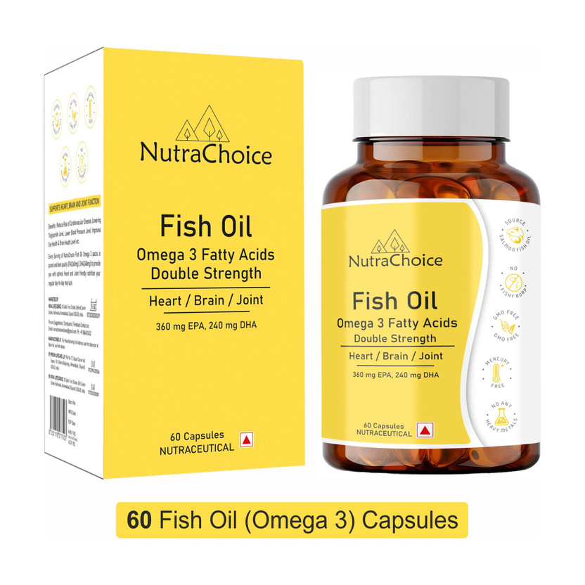 NutraChoice Fish Oil Double Strength Omega-3 (360mg EPA&240mg DHA) for Heart & Joint Health(60 Capsules)