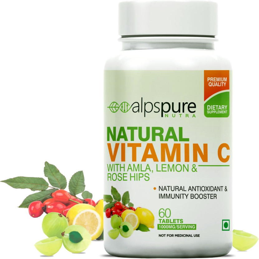ALPSPURE Nutra Natural Vitamin C 1000mg with Amla,Lemon & Rose Hips(60 Tablets)