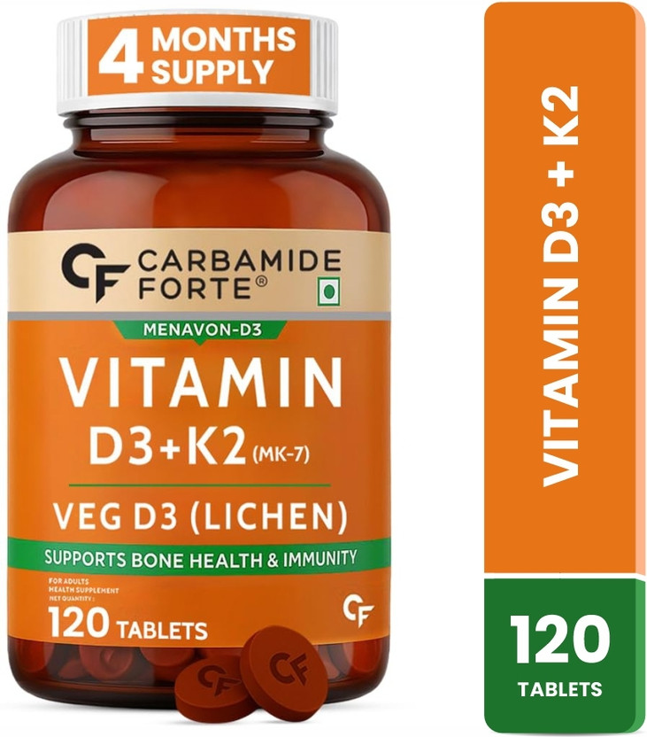 CARBAMIDE FORTE Plant Based Vitamin D3 K2 MK7 Supplement To Support Bone Health & Immunity(120 No)