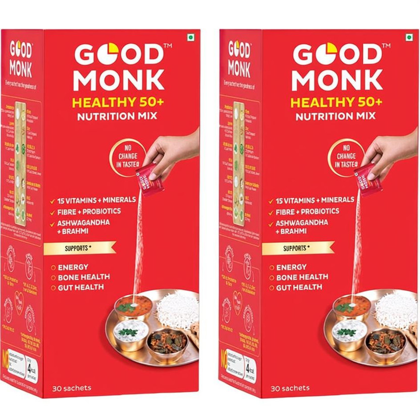 Good Good Monk Healthy 50+ Nutrition Mix|Energy&Bone Health|Multivitamin,Probiotic, Ashwagandha(2 x 30 No) - Flipkart Deal
