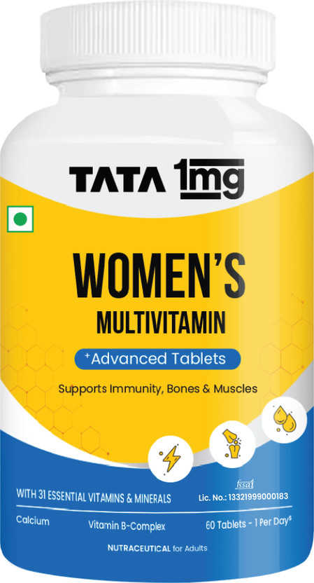 TATA 1mg Women's Multivitamin Veg Tablet with Zinc, Vitamin C, Calcium, Vitamin(60 x 1 Tablets)