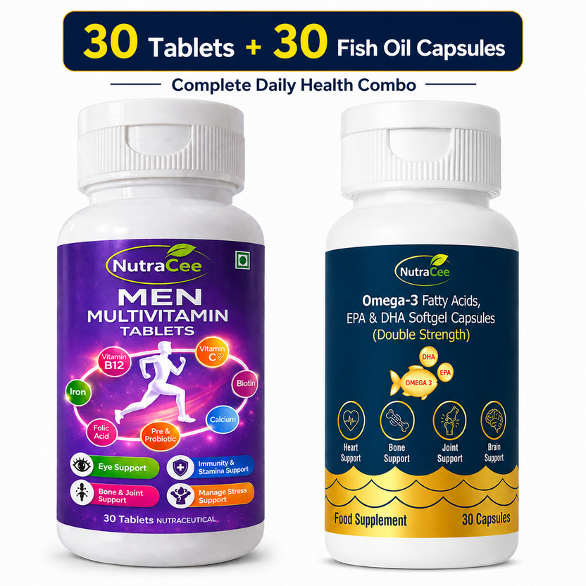 Nutracee Men Multivitamin Tablets + Omega 3 Fish Oil Capsules, EPA DHA, Vitamins(30 Capsules)