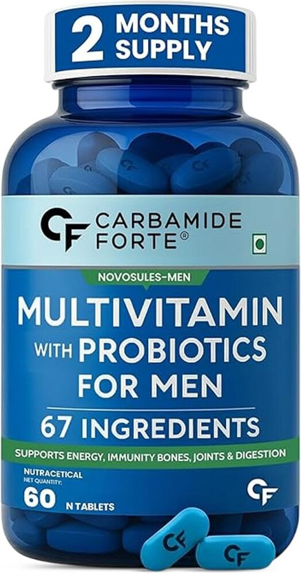 CARBAMIDE FORTE Multivitamin For Men With Probiotics With 67 Ingredients For Immunity, Energy(60 Tablets)