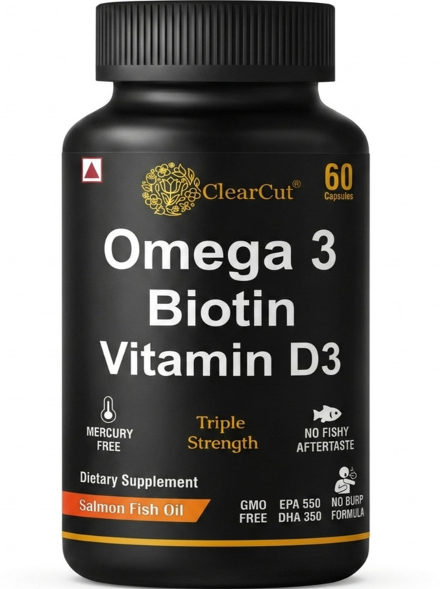 Clearcut Omega 3 capsules with Fish oil Vitamin D3 Biotin for Heart hairs(60 No)