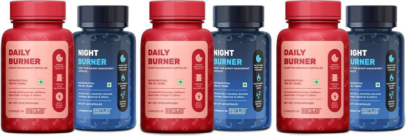 Flipkart What's Up Wellness What’s Up Wellness Daily + Night Burner Combo | Burn Fat Day & Night | Pack of 3(6 x 30 No) - Flipkart Deal