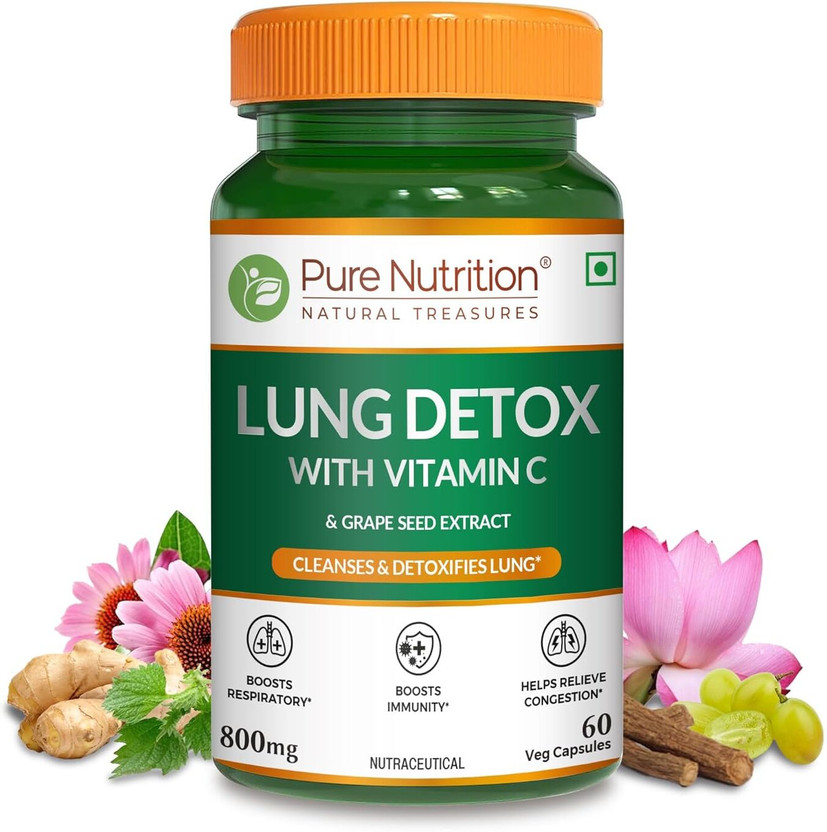 Pure Nutrition Lung Detox with Nettle & Vasaka Leaf for Cleansing Lungs & Immune Defence(60 Capsules)