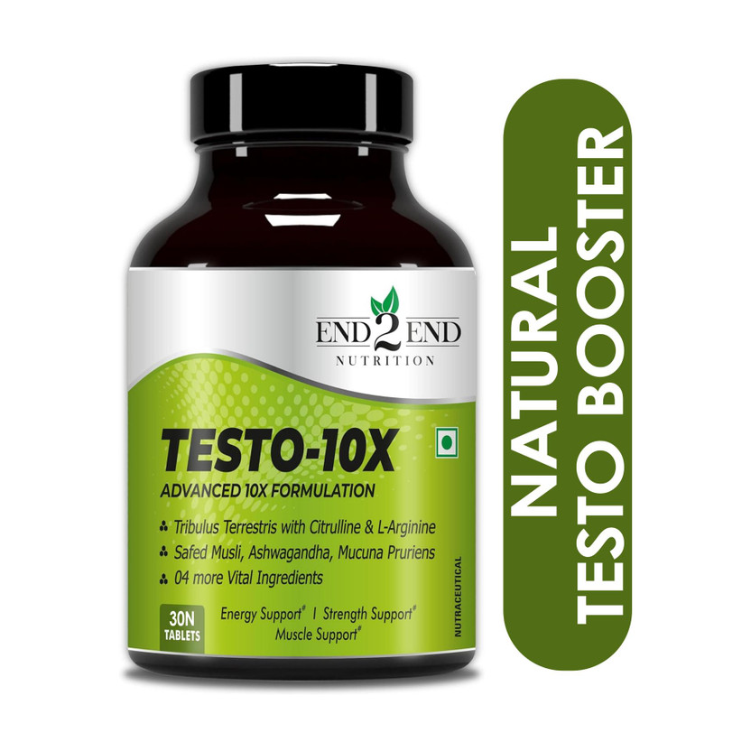 End2End Nutrition Testo-10X Ayurvedic Testosterone Booster with Tribulus, Ashwagandha and Ginseng(30 Tablets)