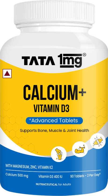 TATA 1mg Calcium + D3 Tablet for better absorption Of Calcium, Joint Health & Immunity(90 Tablets)