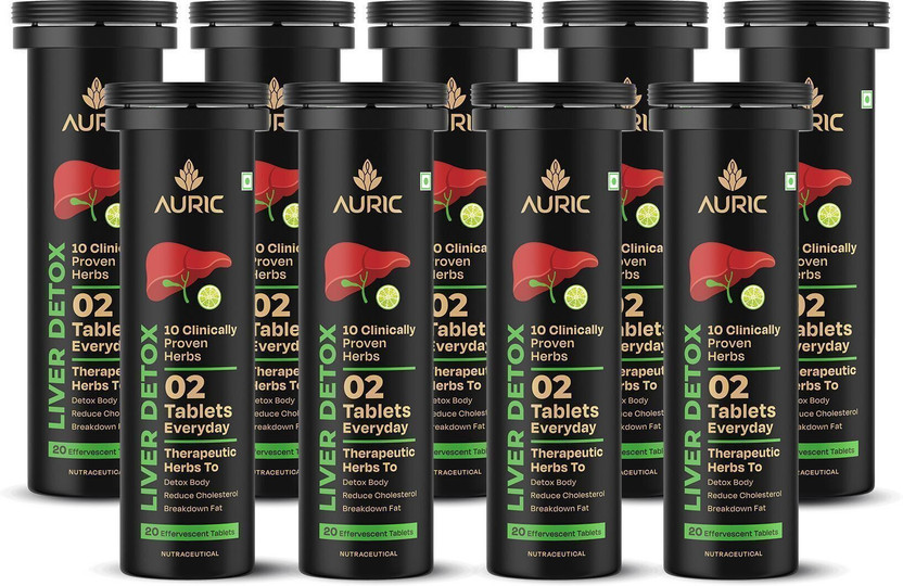 Auric Liver Detox | Effervescent Tablets with 10 Ayurvedic Herbs |Liv 365(9 x 20 Tablets)