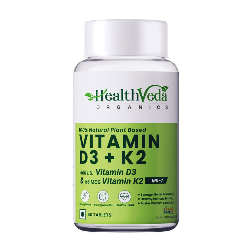Health Veda Organics Vitamin D3+K2 For Healthy Bones & Joints Health(60 Tablets)