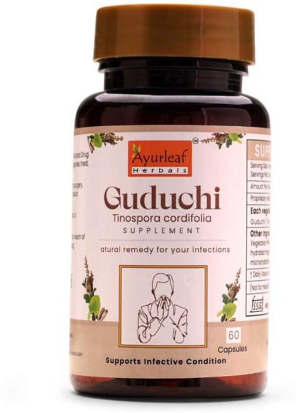 AYURLEAF HERBALS Guduchi Capsules | Immune Support & Health Enhancer | 100% Natural Ayurveda Herb(60 Capsules)