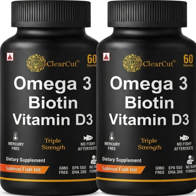 Clearcut Double Omega 3 capsule Fish Oil Biotin Vitamin D3 Triple strength Heart health(2 x 60 Capsules)