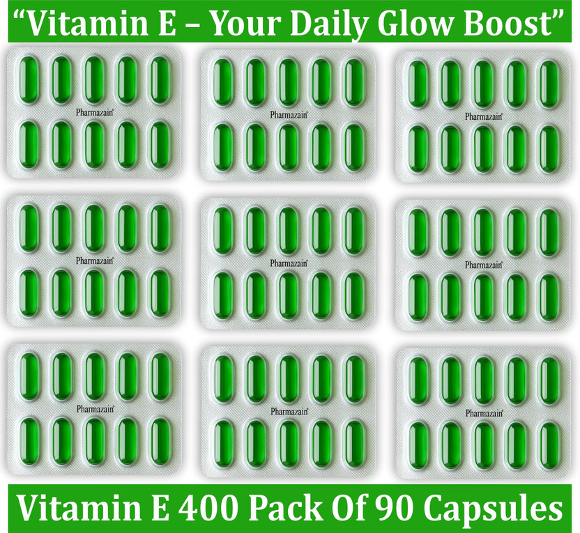 PHARMAZAIN Vitamin E Softgel Capsules Healthy Skin, Hair Care & Immunity Booster(90 Capsules)