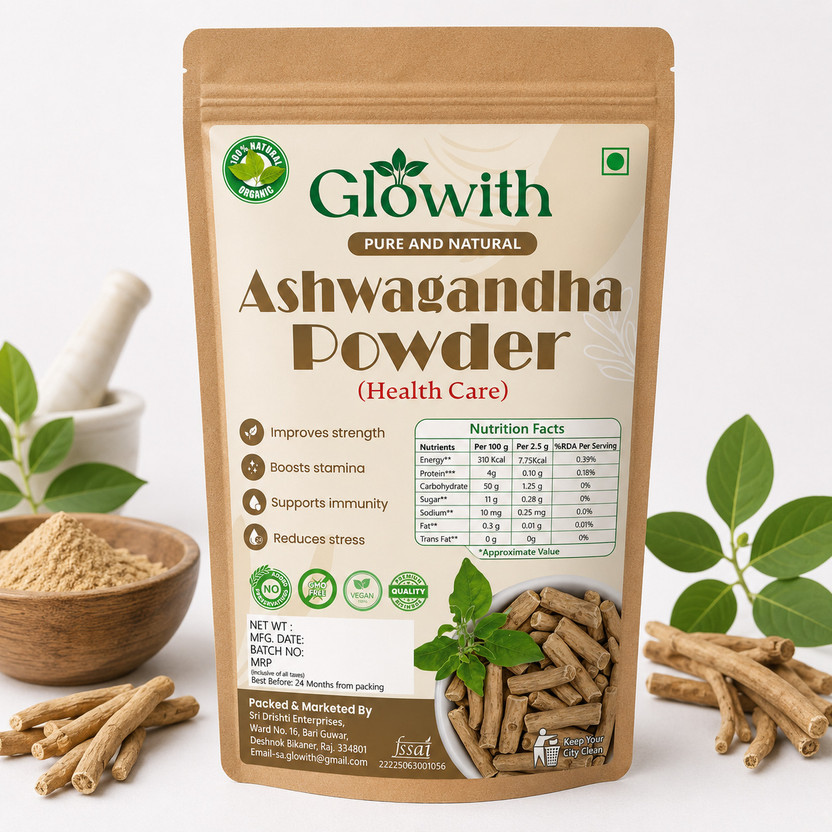 Glowith Organic Ashwagandha Powder | Ayurvedic Care for Stress Relief |No Additives(100 g)